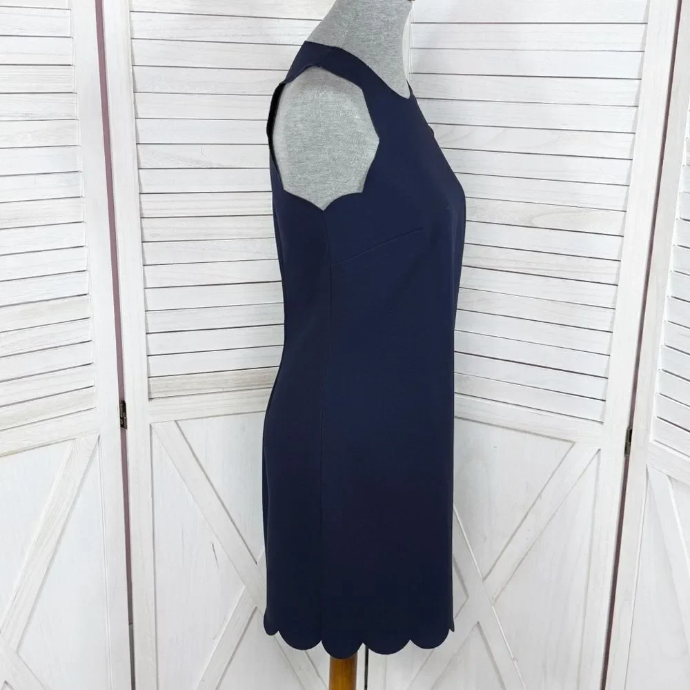 J. Crew Scallop Edge Shift‎ Dress Navy Blue 2 Nautical Preppy Mini Sleeveless